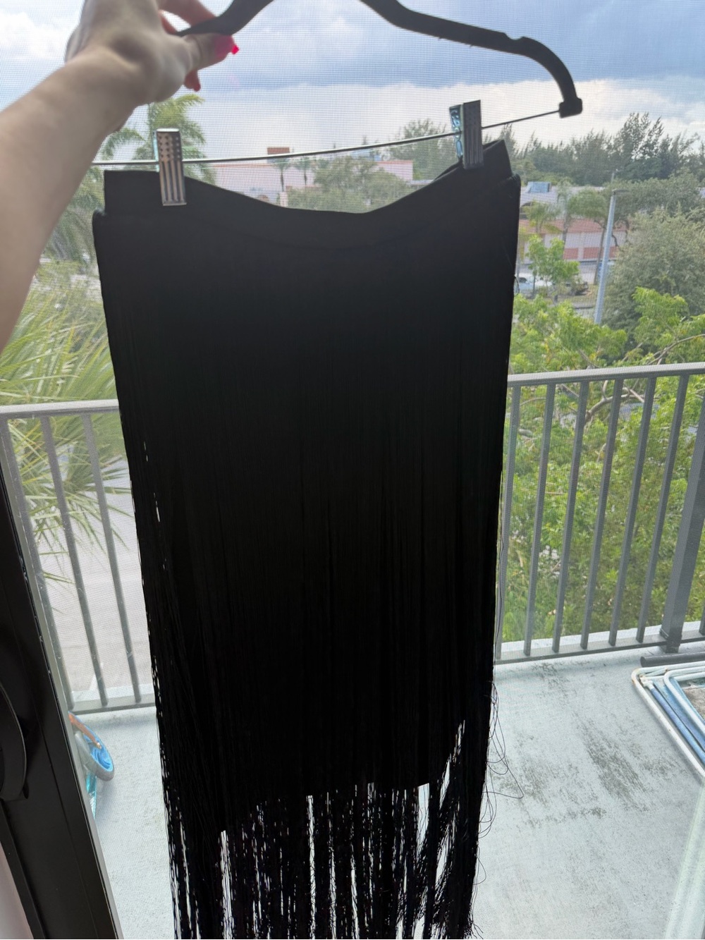 Cynthia Rowley Black Fringe Midi Skirt